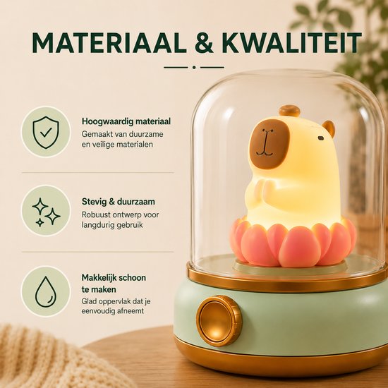 Nachtlamp - Veldman Living - Magische Nachtlamp Capibara - Nachtlampje voor Kinderen - Nachtlampje kinderen - USB oplaadbaar - Rustgevende Nachtverlichting - Slaaplampje - Kindernachtlamp - Droomlampje - LED Slaaplamp - Kinderkamer - Groen van Veldman Living — afbeelding 4