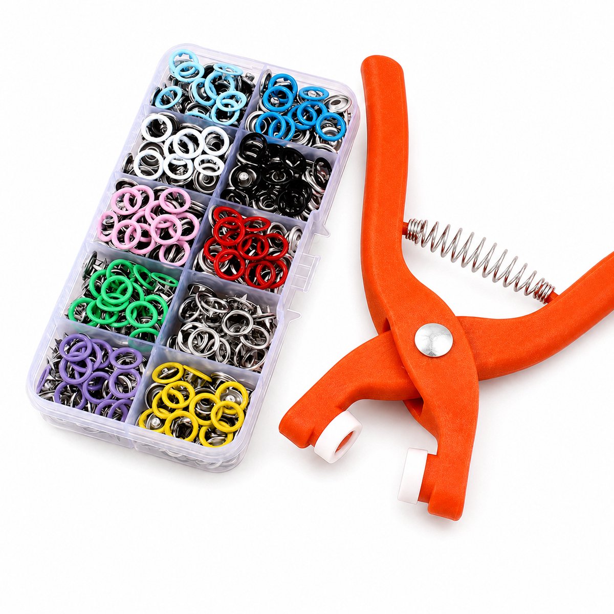 Vixson - Metalen Drukknoopset met Drukknooptang – RVS Drukknopen Zonder Naaien of Hamer – Geschikt voor Babykleding, Kleding & DIY Knutselen – Inclusief Veiligheidstang – Kleurrijk – PRESSNAP