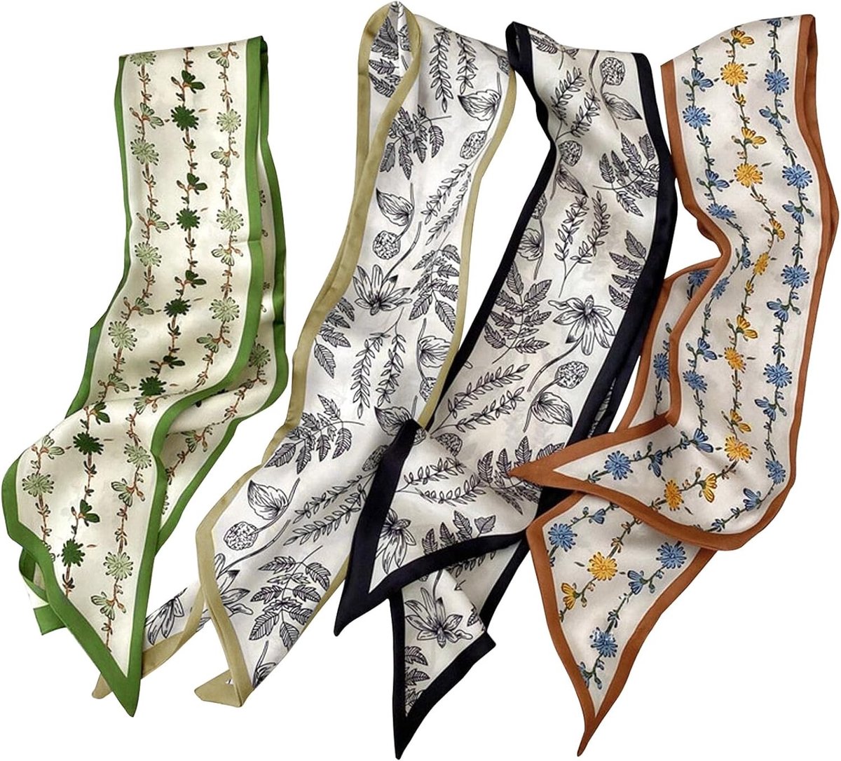 Multifunctionele Boho Sjaals voor Vrouwen - 4 Stuks Satijnen Sjaal, Haarband en Accessoires voor Mode en Stijl