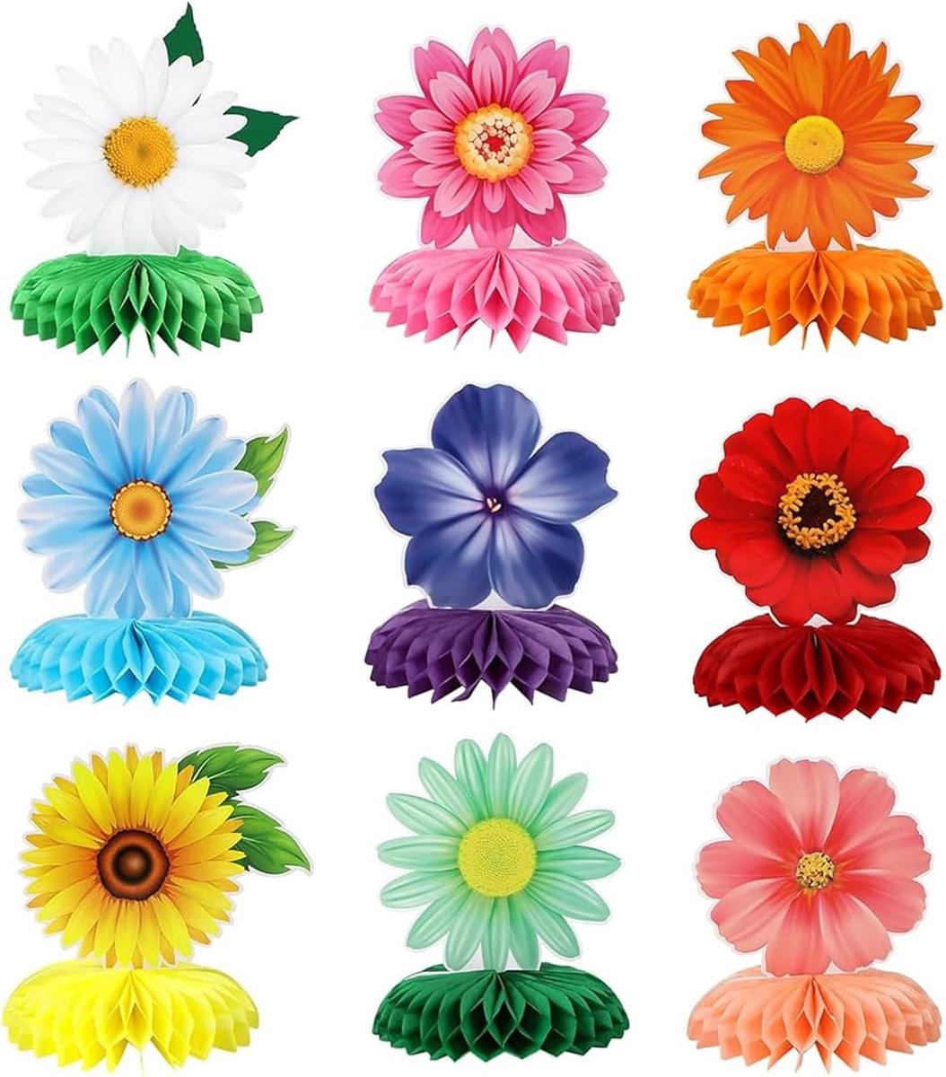Lentebloemen Tafeldecoraties - Bloemen Decoraties - Feestversiering - Set van 9 - 15 cm - Kleurrijk
