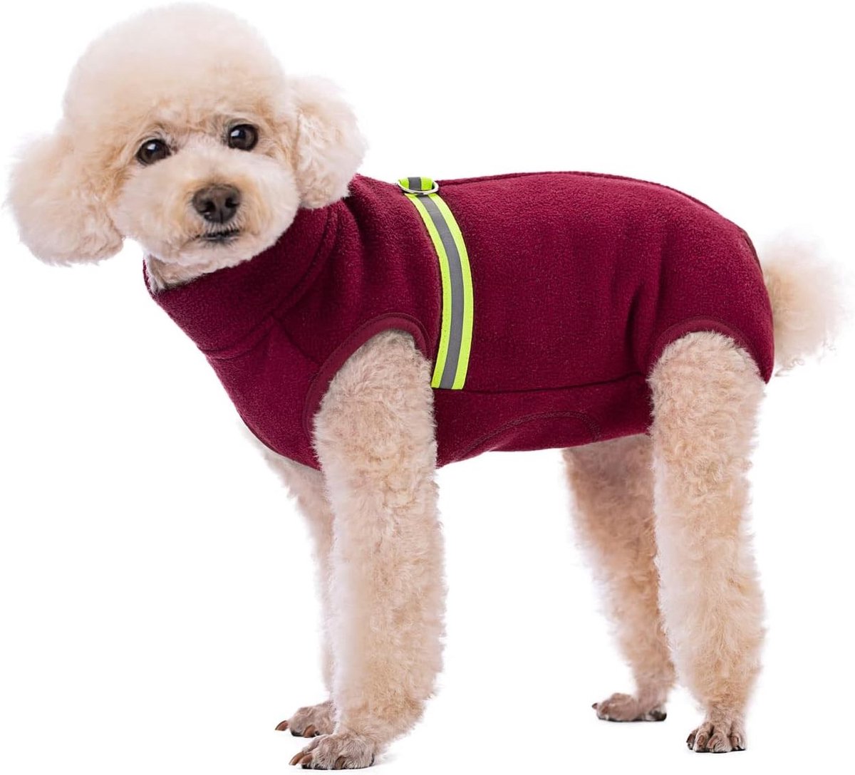 Zachte fleece hondentrui met reflecterende rits, warme winterkleding voor kleine honden, comfortabele puppy pyjama en T-shirt (Rood, XL)