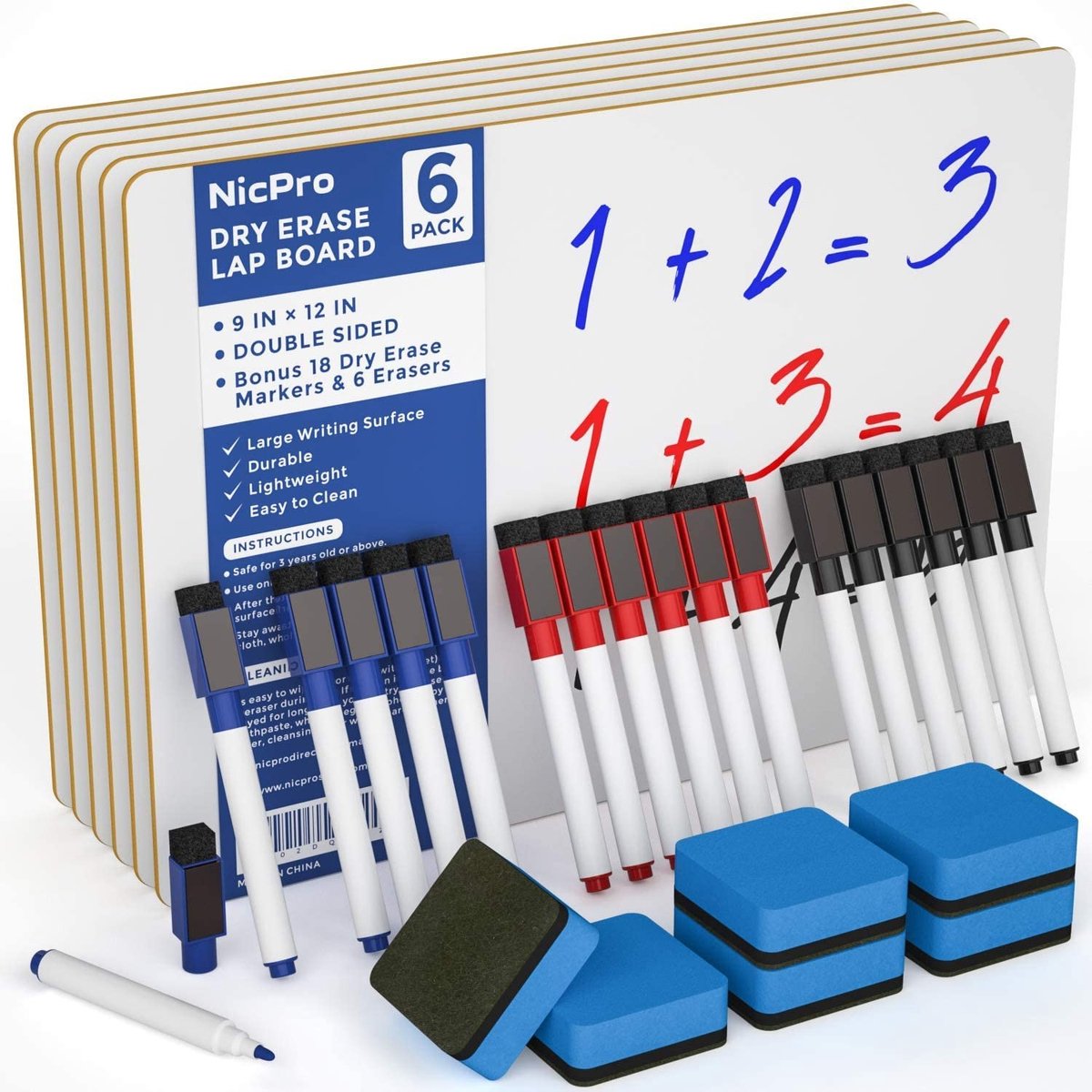 SolidKeus - Set van 6 Mini Whiteboards A4 met 18 Stiften en Witte Bordgum