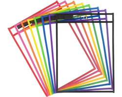 10stuks - Documententas - Transparante plastic documententas - Uitwisbare documententas - Transparante papieren beschermhoes - Herbruikbaar - Gekleurde rand - met ophanggaten - Onmisbaar in de klas - Geschikt voor leerkrachten en schoolbenodigdheden