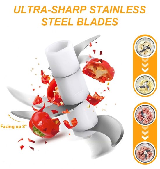 Compacte Mini Chopper met USB-aansluiting voor het Snijden van Uien, Groenten en Noten - Draadloze Elektrische Keukenmachine van 350ml voor Vlees, Knoflook en Peper — afbeelding 3