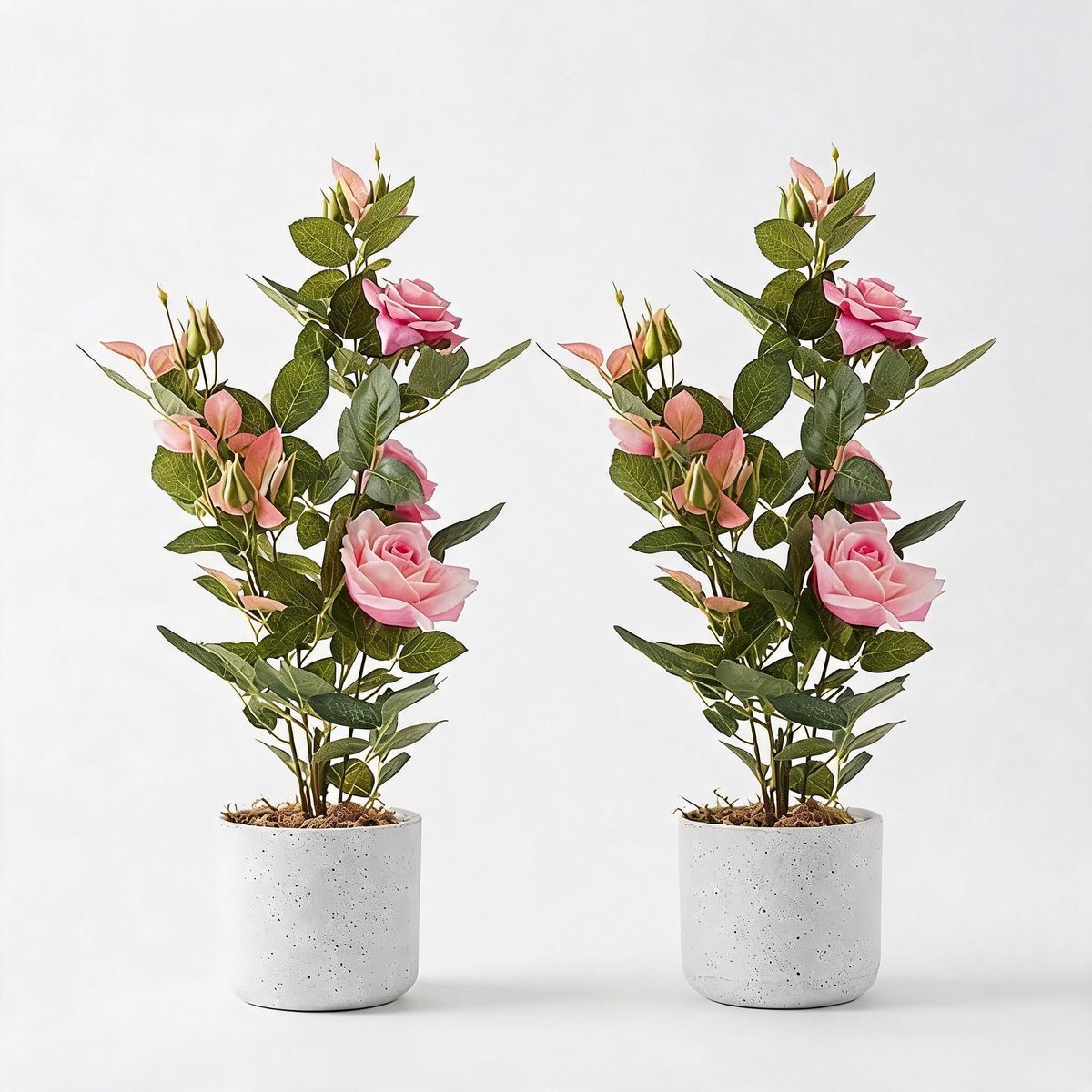 Danky decoratieve kunstrozen set 2 stuks 54 cm polyester - roze rozen met golvende bloemrand voor binnen