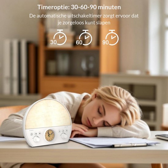 Nexeli NX-WN-15 Wake-up Light - FM Radio - White Noise - Bluetooth Speaker - 30 Slaapgeluiden - 8 Kleuren Nachtlamp - Dimbaar - Houten Wekker van Nexeli Nx — afbeelding 5