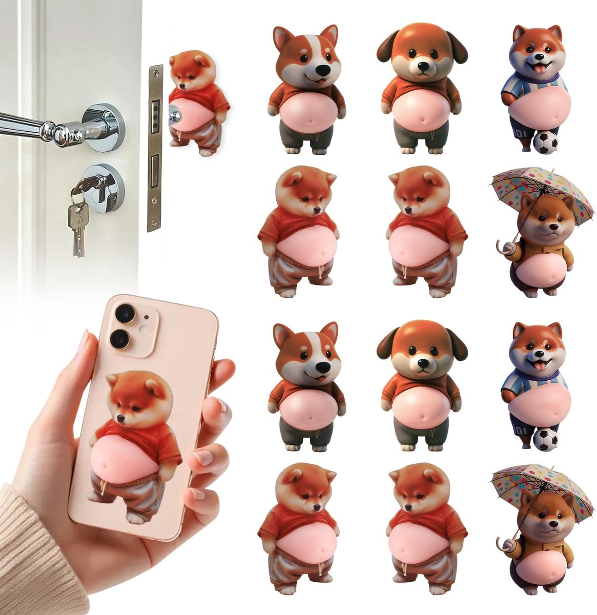 SolidKeus - 12 Stuks 3D Deurstopper Stickers Shiba Inu