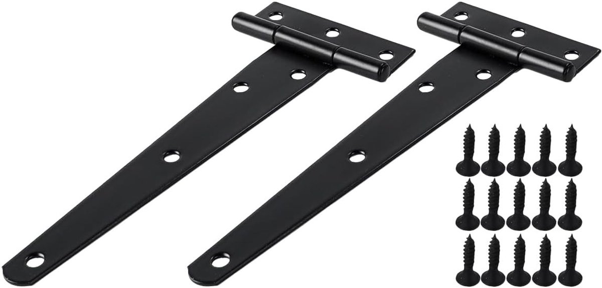 2 stuks 150mm (6") T-hengsels, zwart met anti-roest coating, ideaal voor buitendeuren, poorten en schuren
