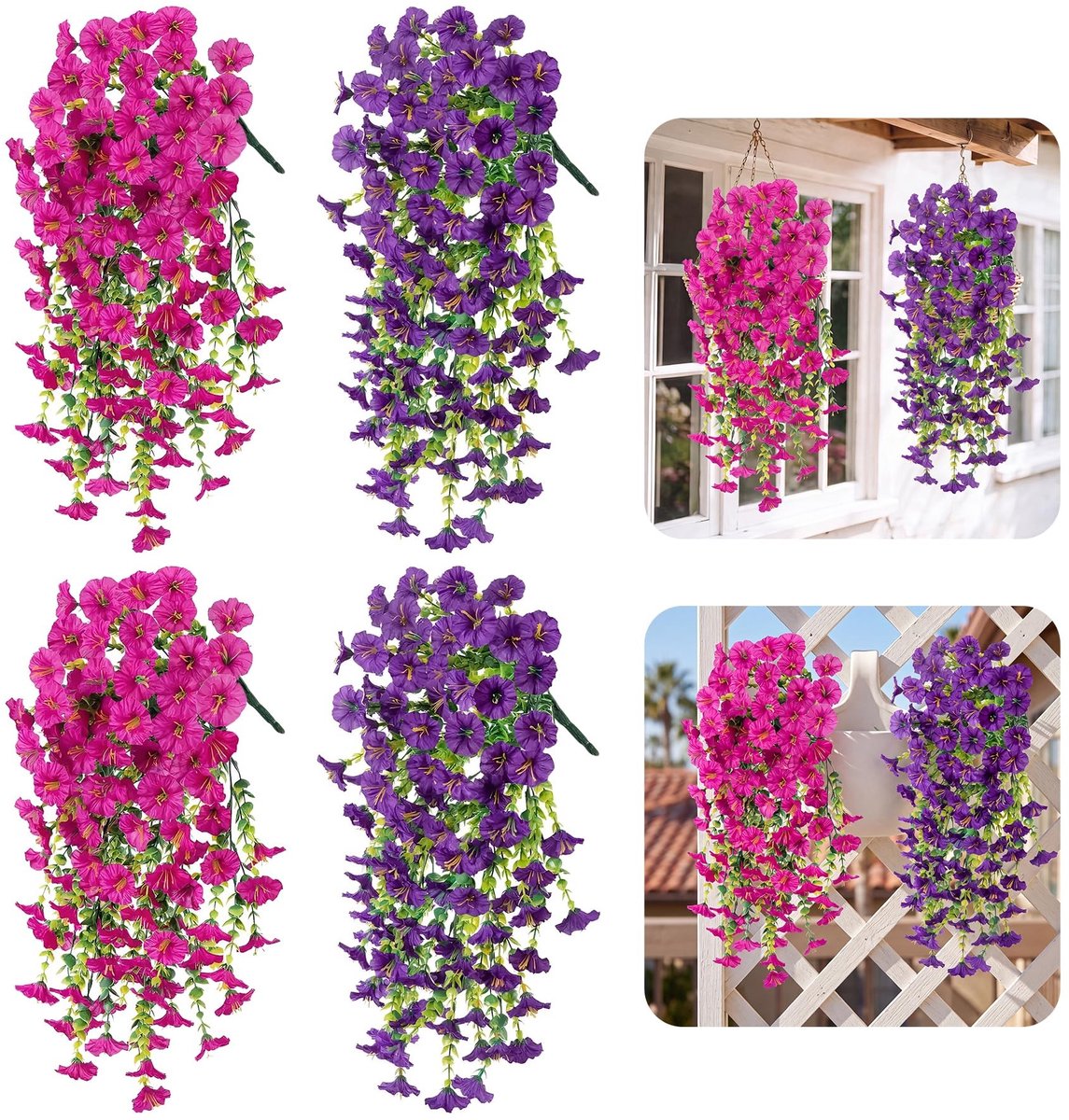 SolidKeus - 4 Stuks Kunstplanten voor Buiten, Petunia's, Kunstbloemen
