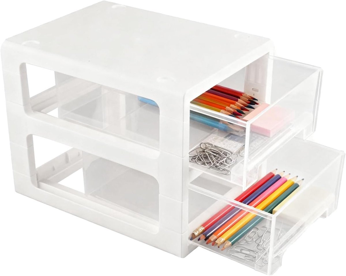 Ladeboxen en Desk Organizer voor Kantoor en Thuis | Stapelbare Opbergtoren van Plastic, Transparant, Ruimtebesparend en Duurzaam