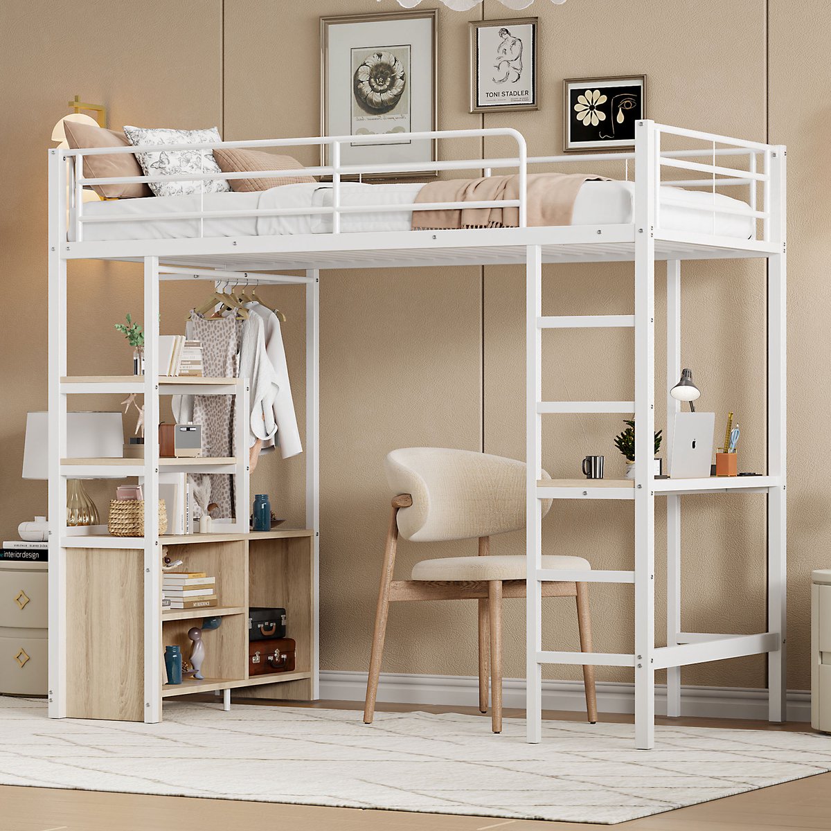 Bedframe - voor matras 90 x 200 cm - wit - met USB-aansluiting - afmetingen 95 x 204 x 180 cm - matras niet inbegrepen - voor de slaapkamer