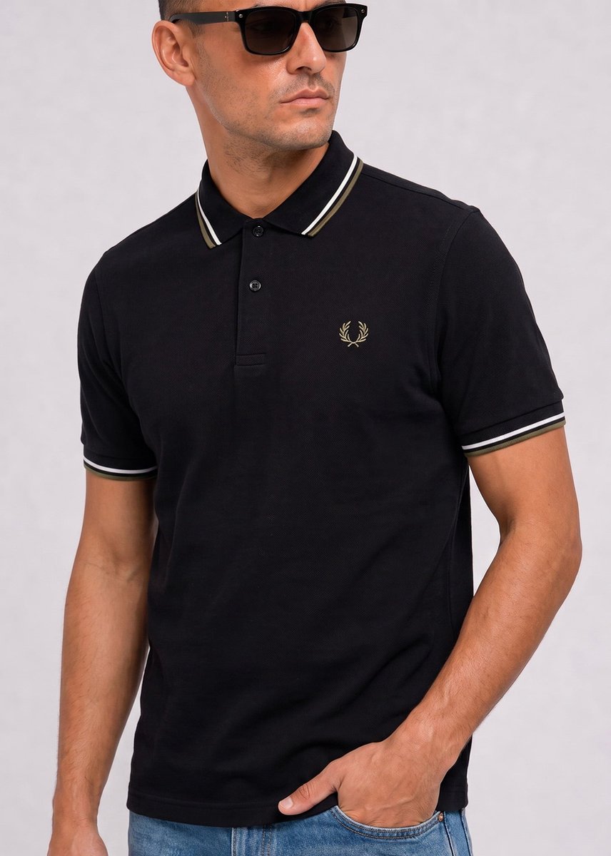 Fred Perry Twin tipped polo - black ecru laurel wreath green