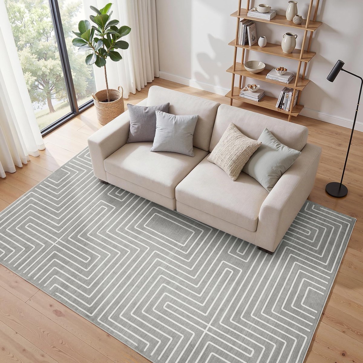 LITTLE TREE Geometrisch Tapijt - 160 x 230 cm - Wasbaar 30°C - Anti‑slip - Oeko‑Tex - Grijs - voor Woonkamer - Slaapkamer - Hal - Kinderkamer