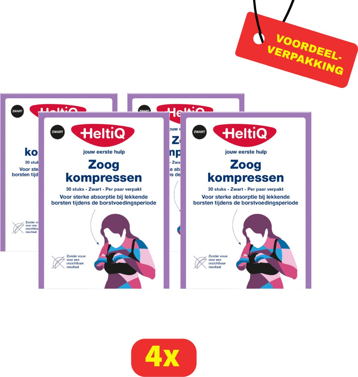 HeltiQ Zoogkompressen Voorgevormd - Zwart - 4 x 30 stuks - Voordeelverpakking