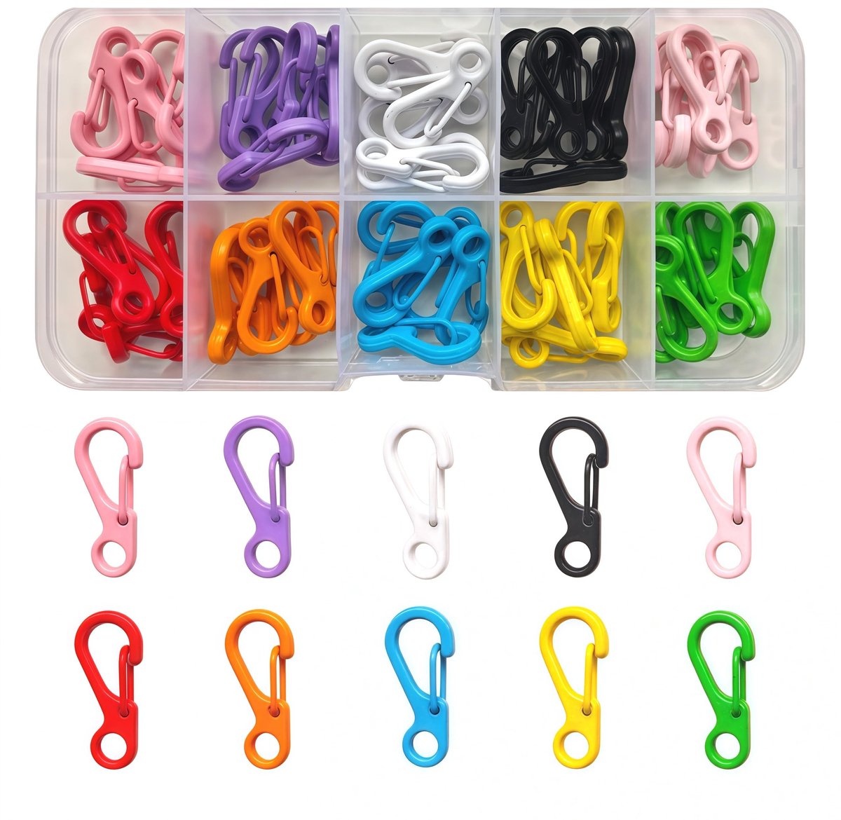 SolidKeus - Set van 60 Mini Karabijnhaken in 10 Kleuren voor Sleutels en Knutselen