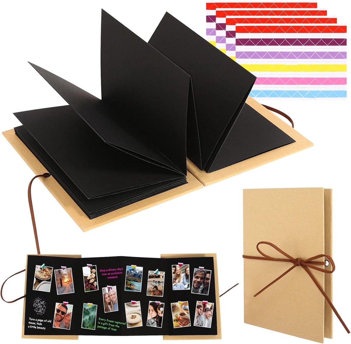 Klein Fotoalbum Set van 2 Stuks, 17.5 x 11.5 cm, Zwart, Ideaal voor DIY Scrapbook en Herinneringen, Perfect als Cadeau voor Afstuderen of Valentijnsdag