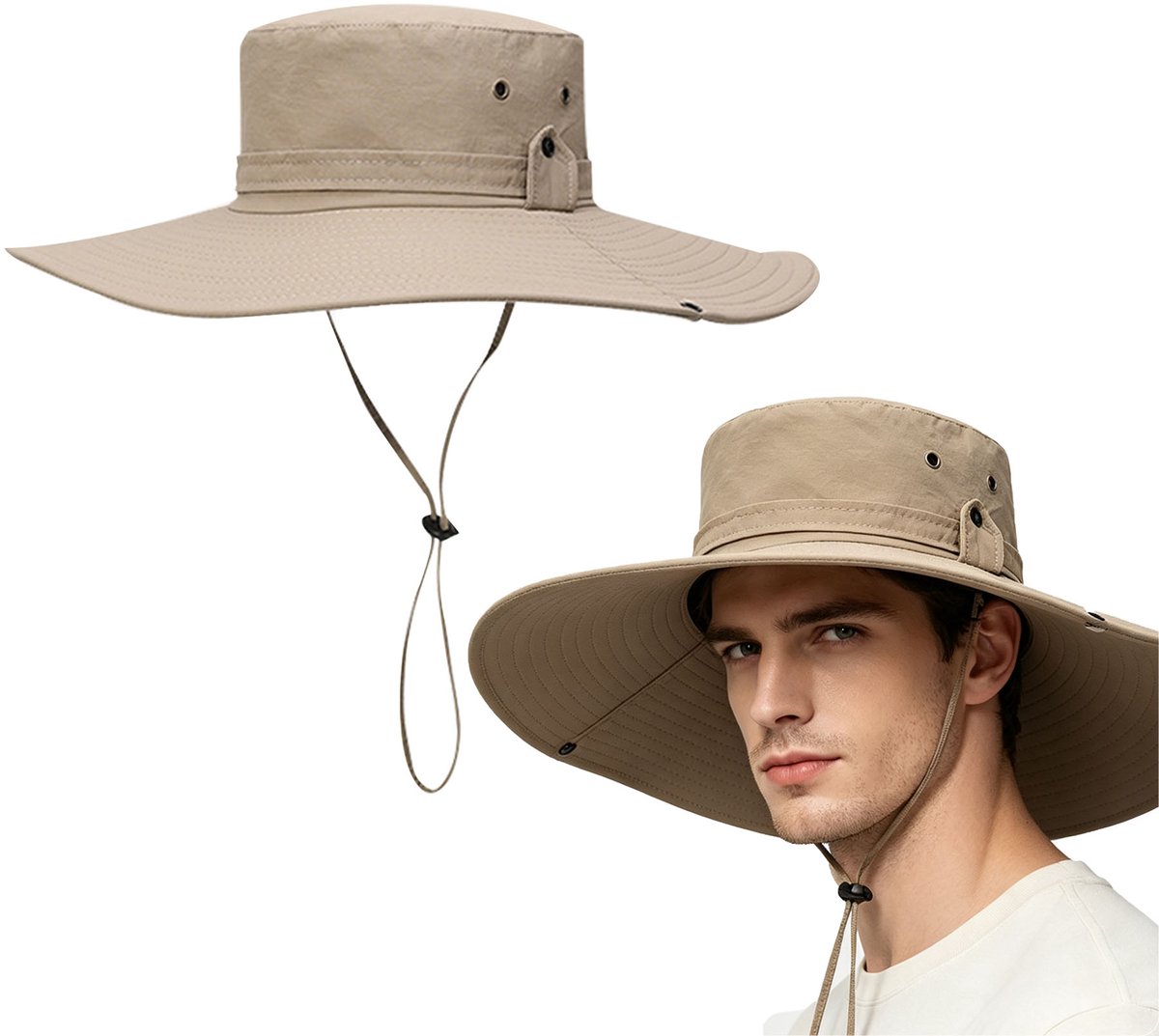zonnehoed unisex - vissershoed - zonnehoed dames - zonnehoed heren - 2-in-1 hoed - UPF 50+ - zonnehoed brede rand - outdoorhoed - wandelhoed - vissershoed met kinband - waterafstotende hoed - sneldrogende hoed - zomerhoed - vishoed - wandelhoed