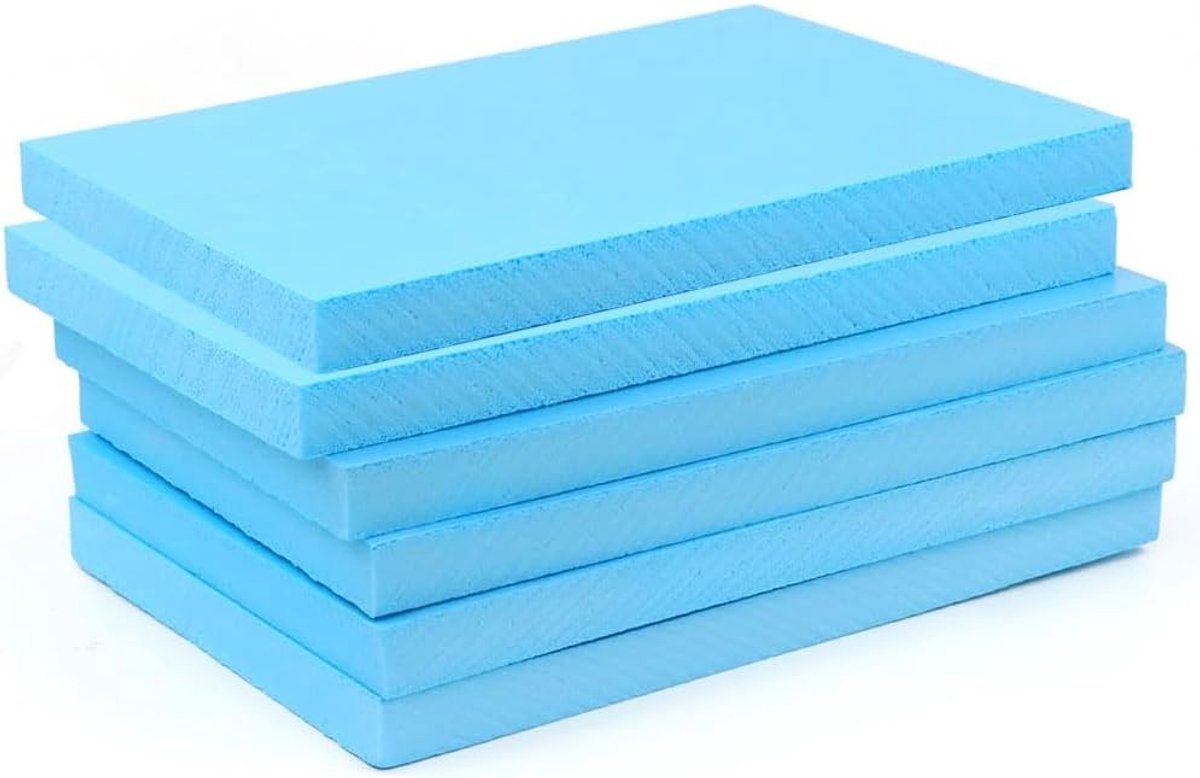 Set van 6 Harde Schuimplaten voor Landschapsmodellering - Blauw Rectangular Schuimplaat (30 x 20 x 2 cm) - Ideaal voor Creatieve Projecten en DIY Decoratie