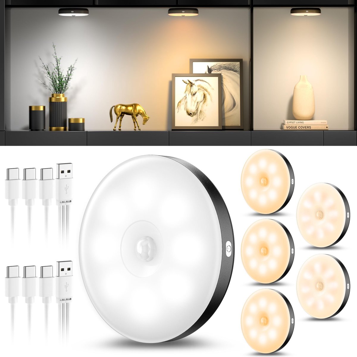 SolidKeus - Set van 6 Draadloze Nachtlampen met Bewegingssensor