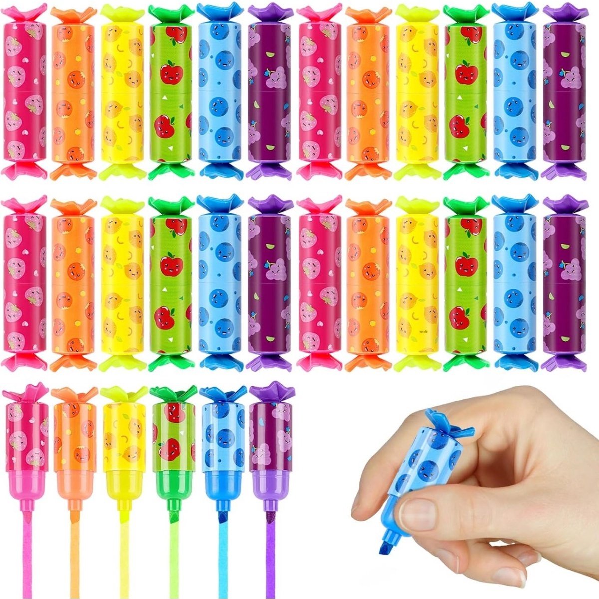 GELLDG 24 Stuks Mini Markeerstift - Kleurrijke Textmarker Set - 6,5x1,5cm - Geschikt voor School, Kantoor en Studeren - Plastic Materiaal - Complete Set Kleine Markeerstiften