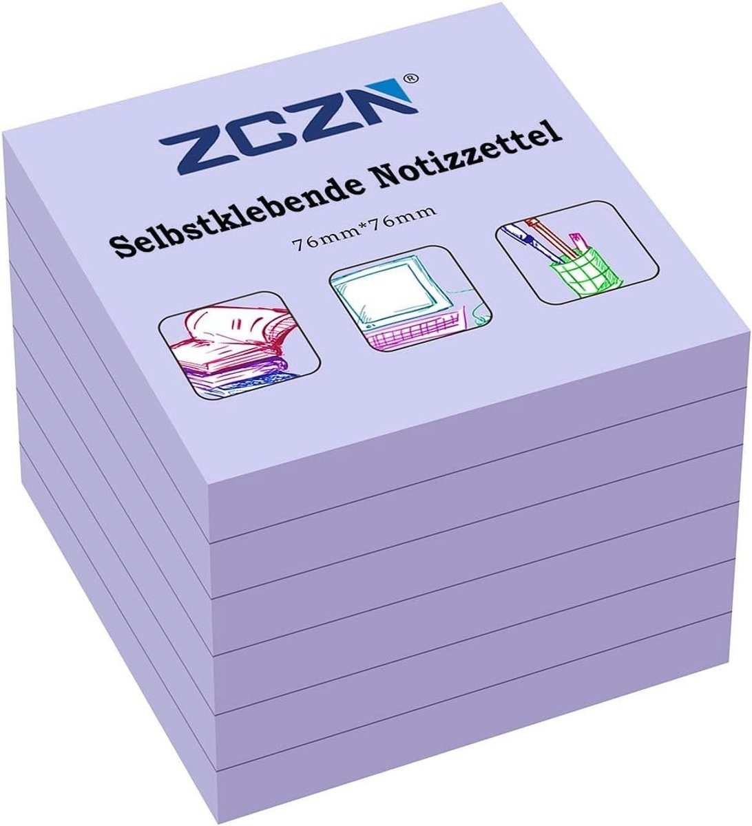 SolidKeus - Set van 6 Zelfklevende Notitieblokken 76mm x 76mm in Paars