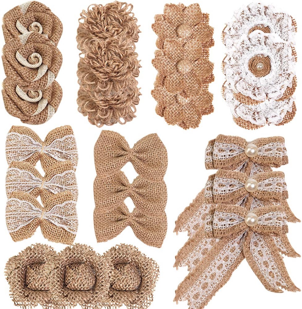 SolidKeus - Set van 24 Handgemaakte Jute Bloemen voor Creatieve Decoraties