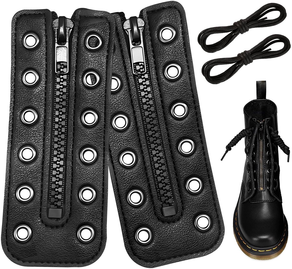 SolidKeus - Lederen Rits Inserts voor Schoenen met Zwarte Veters