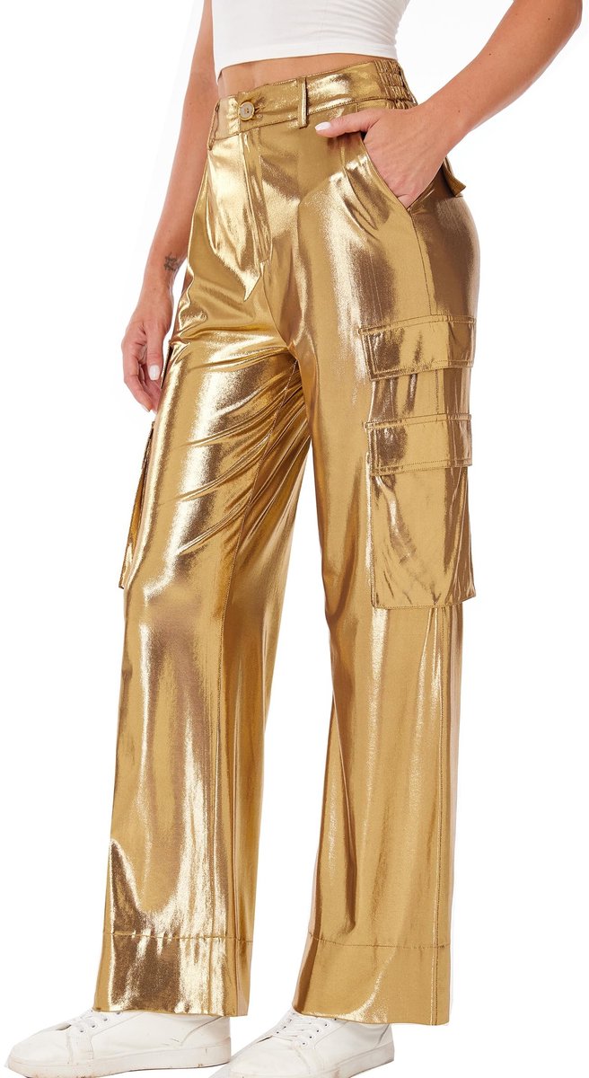 SolidKeus - Metallic Glanzende Cargo Broek voor Dames