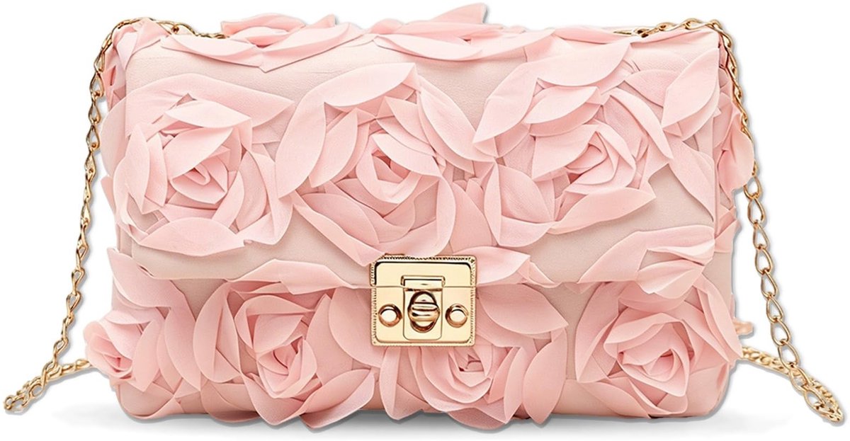 SolidKeus - Elegante Roze Clutch met 3D Rozen Design voor Feestelijke Gelegenheden
