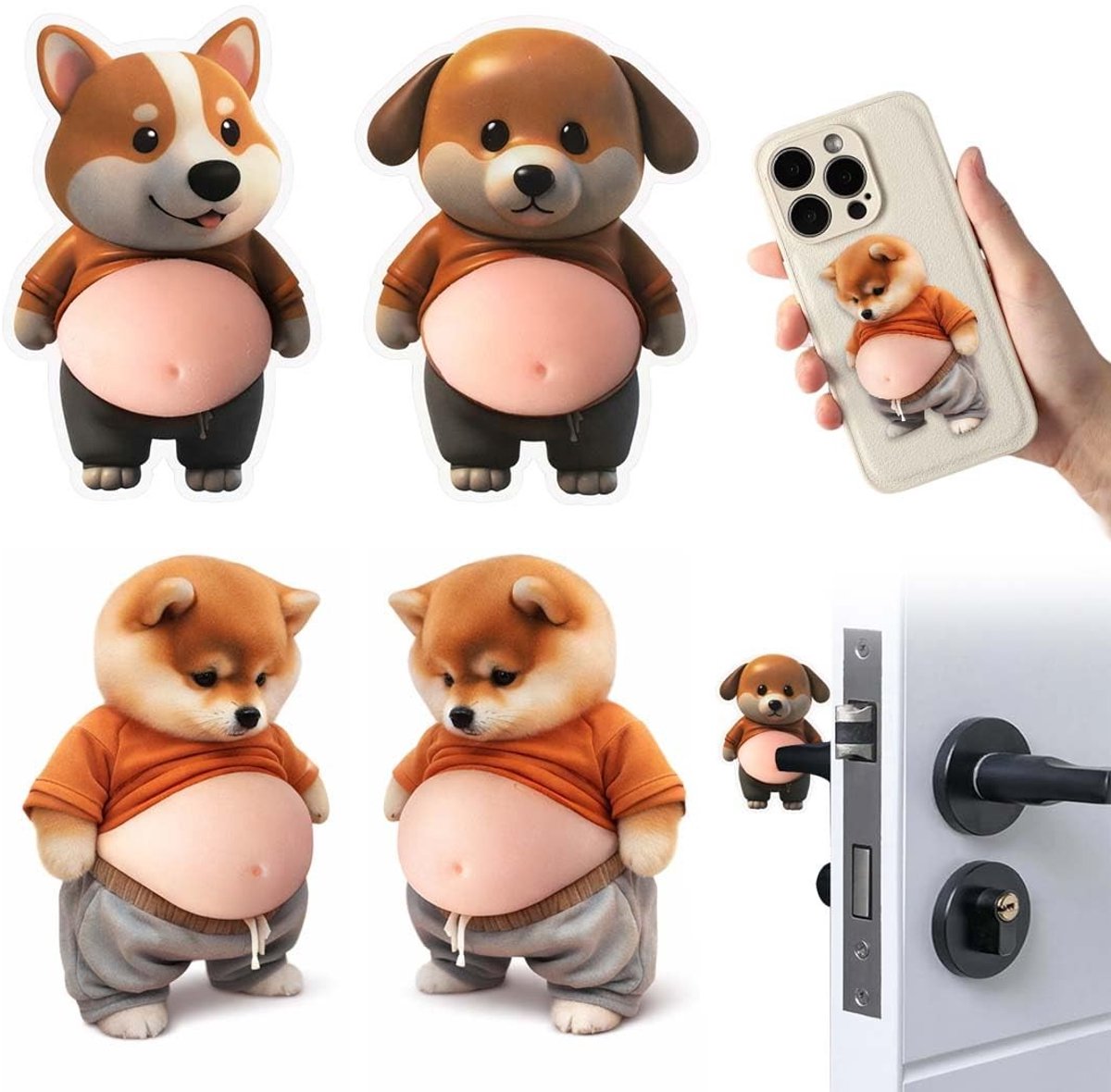 SolidKeus - Set van 4 Rubber PVC Deurstopper Stickers met Hond Ontwerp