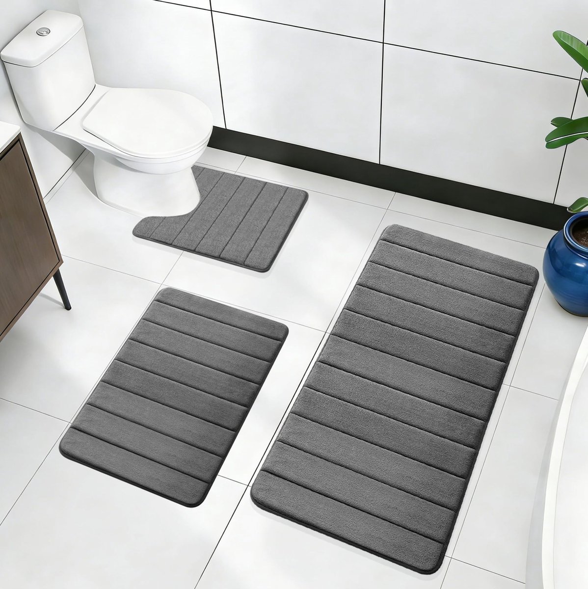 SolidKeus - Set van 3 Antislip Badmatten van Geheugenschuim
