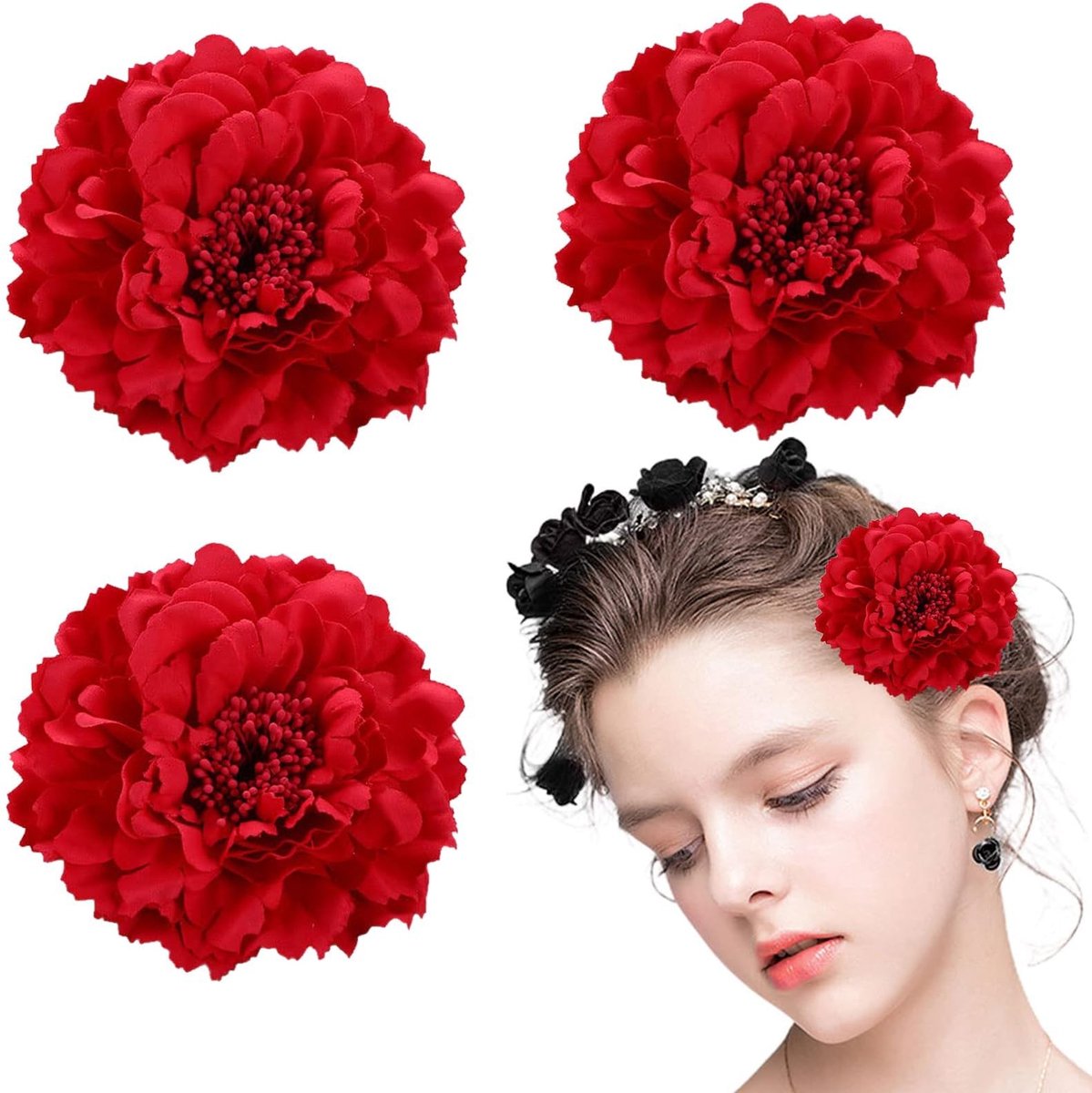 SolidKeus - Set van 3 Peony Haar Clips voor Bruiloften en Feesten