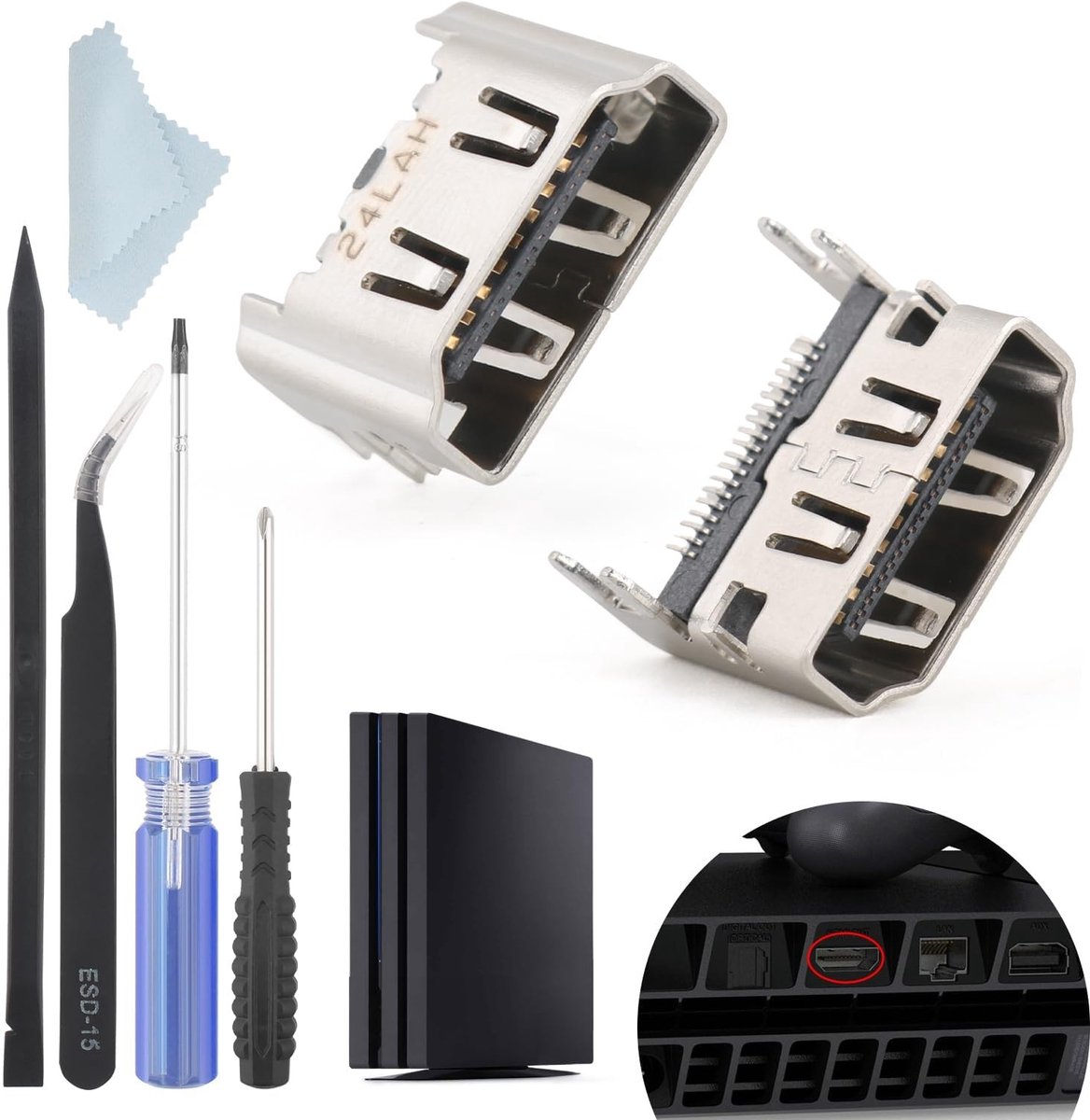 SolidKeus - 2 Stuks HDMI Poort Vervanging voor PS4 met Reparatietools