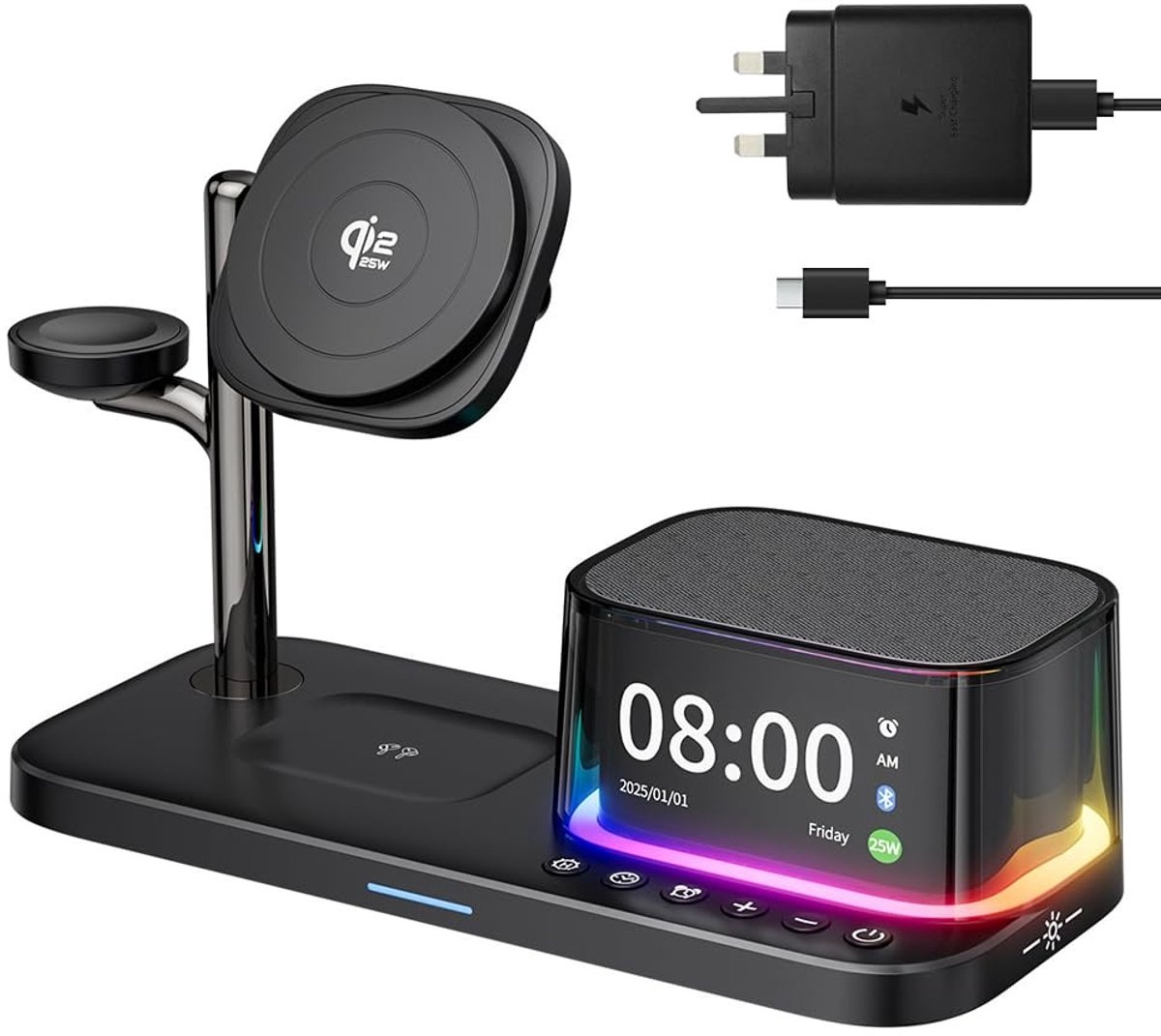 SolidKeus - 5-in-1 MagSafe Oplader met Alarmklok en Nachtlamp
