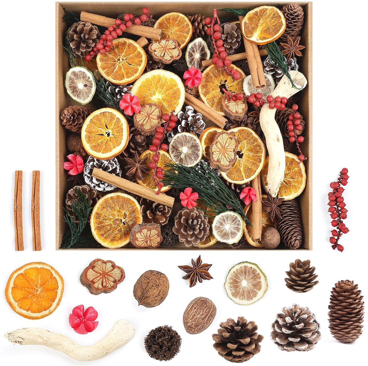 SolidKeus - 123 Stuks Natuurlijke Kerst Potpourri als Vaasvuller