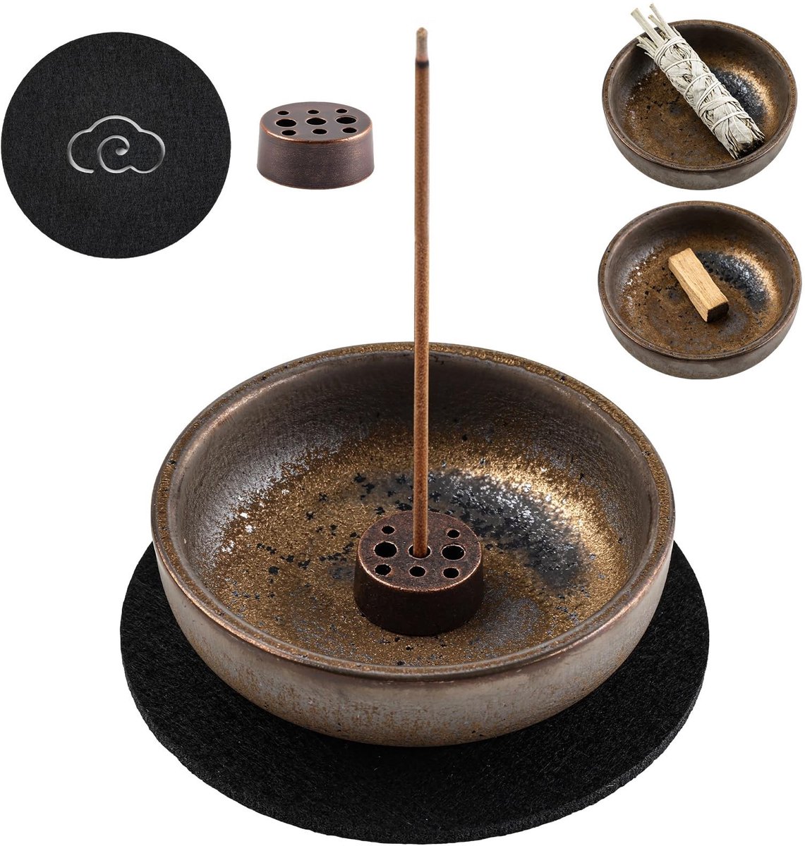 SolidKeus - Keramische Wierookhouder Set met Vilt Pad
