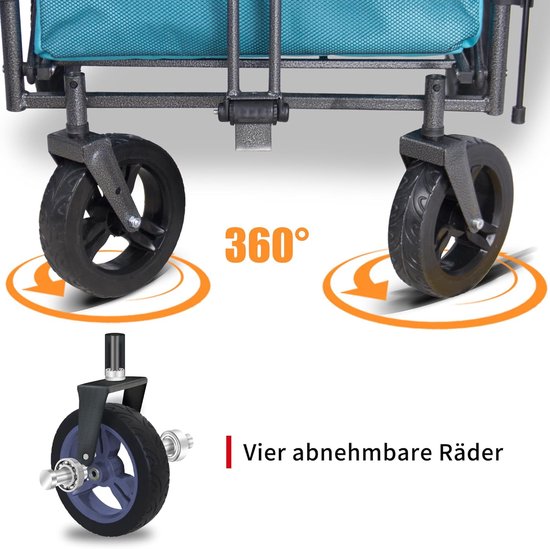 Opvouwbare bolderwagen - Transportkar met stoelen - Veelzijdig transport - Inclusief dak en remmen - 180L capaciteit - Hemelsblauw — afbeelding 3