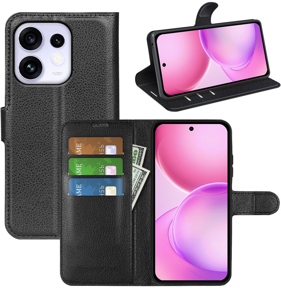 MobyDefend Hoesje - Geschikt voor Oppo Reno16 / 16 Pro - Kunstleren Wallet Book Case (Sluiting Voorkant) - Zwart