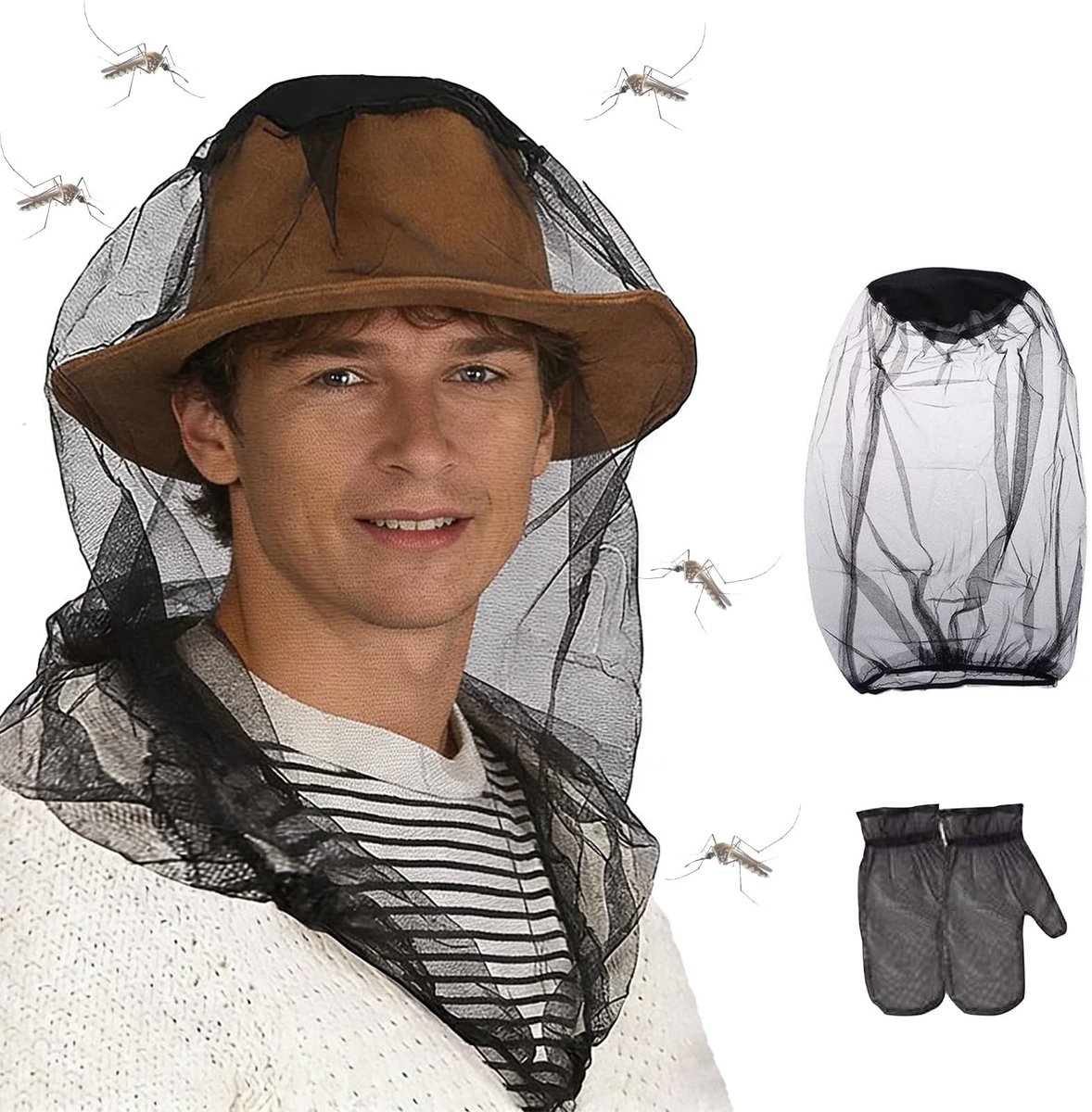SolidKeus - Mosquito Net Cover met Handschoenen voor Insectenbescherming, Zwart