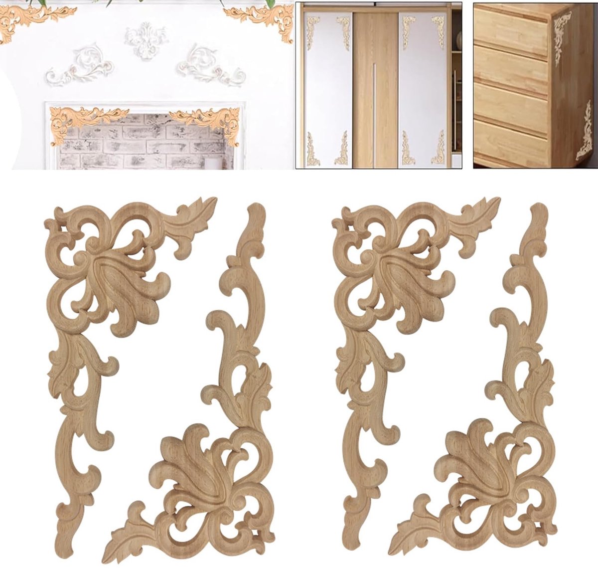 SolidKeus - Set van 4 Houten Ornamenten voor Meubels