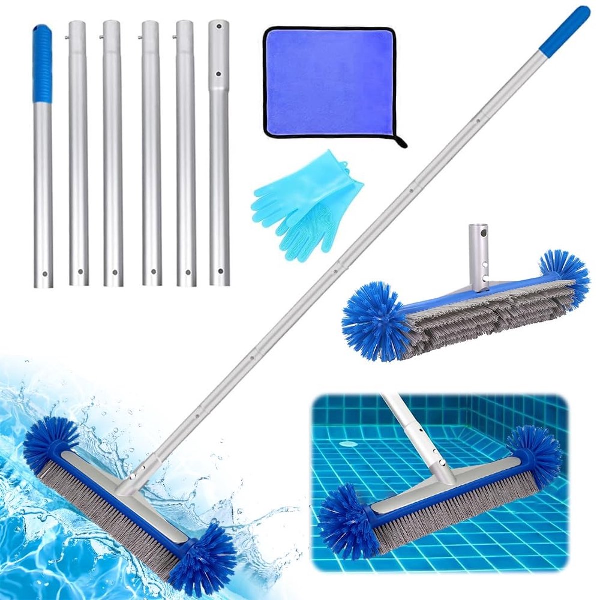 SolidKeus - 43cm Zwembad Borstel met Verstelbare Aluminium Steel
