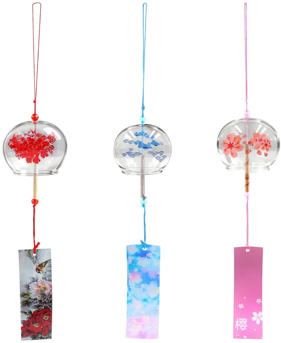 SolidKeus - Set van 3 Japanse Glazen Windklokken in Roze