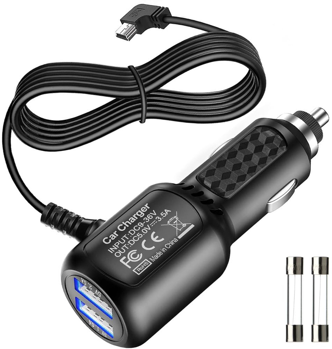 Mini Usb-Dashcamkabel - Stroomkabel Voor Dashcam - 5 V / 2,5 A + 5 V / 3,5 A - 1 Stuk - Auto / Vrachtwagen Zwart