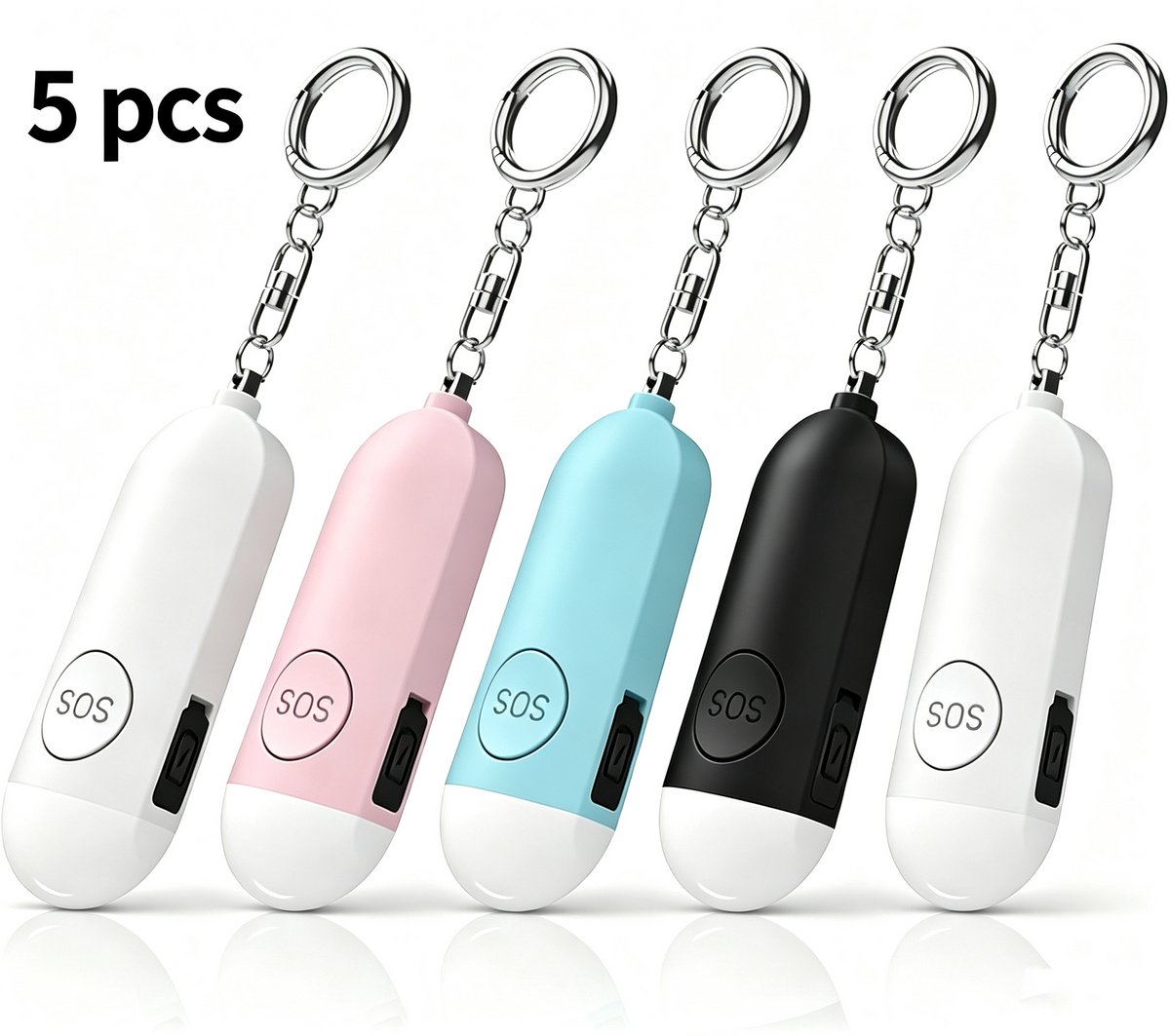 5 stuks Persoonlijke Alarm - Alarm Sleutelhanger - met LED-licht - 130 dB - Zelfverdediging voor Vrouwen - oplaadbaar - voor vrouwen, meisjes en ouderen