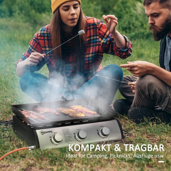 BBQ-grill - Gasgrill - Grill - Met deksel, 3 branders, vetopvangbak - 63x47x25cm - Geschikt voor barbecues, festivals, familiebijeenkomsten en picknicks - Zwart van BBQ+ — afbeelding 4