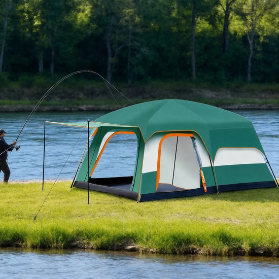Atlasyx kampeertent - Camping tent - Tunneltent - Familietent - Grote tent - 6-8 personen - 2 slaapcabines + woonkamer - Groen — afbeelding 4