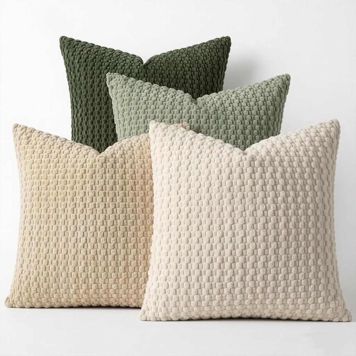 4 Stuks Ribfluwelen Kussenslopen met Bobbeltextuur - 45x45 cm - Saliegroen - Wasbaar en Kleurvast - Voor Bank - Bed en Woonkamer