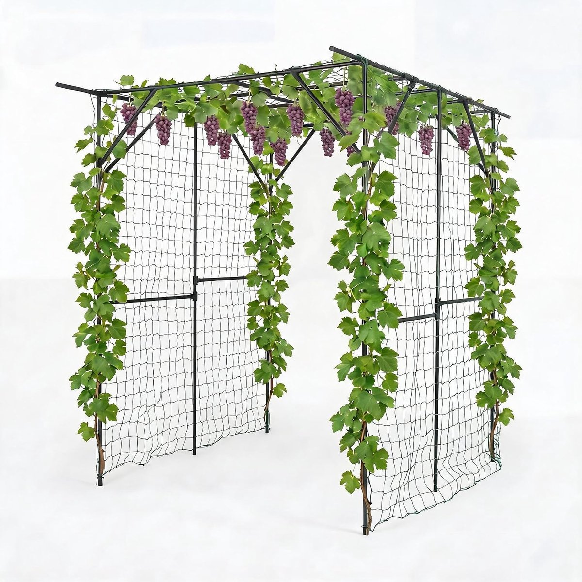 Robuuste metalen tuinboog, latwerk, tunnel of prieel met gaas - PE-gecoat looppad voor buiten - Ondersteuning voor verhoogde plantenbakken - 200×198×150 cm - Zwart