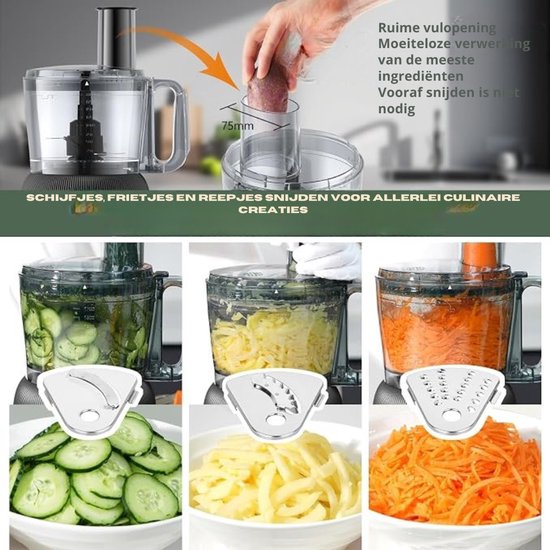 Thuys - Foodprocessor & Blender 1500W - 2,5 L Foodprocessor + 2 L Glazen Blender - 20.000 RPM - 2 Snelheden & Pulse - Zwart van Thuys — afbeelding 3