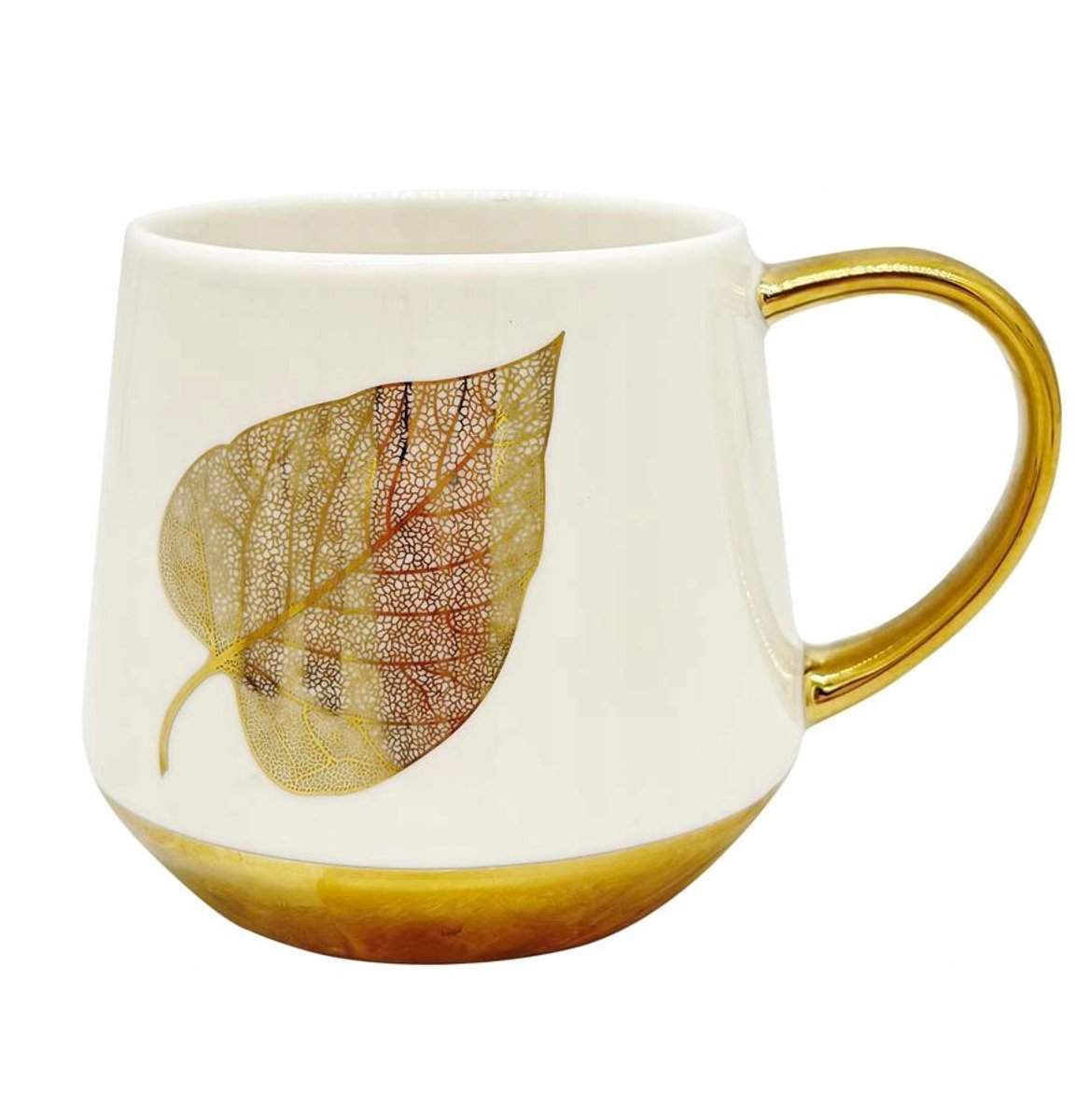 Porseleinen Mok met Gouden Bladmotief - 460ml - Cadeau